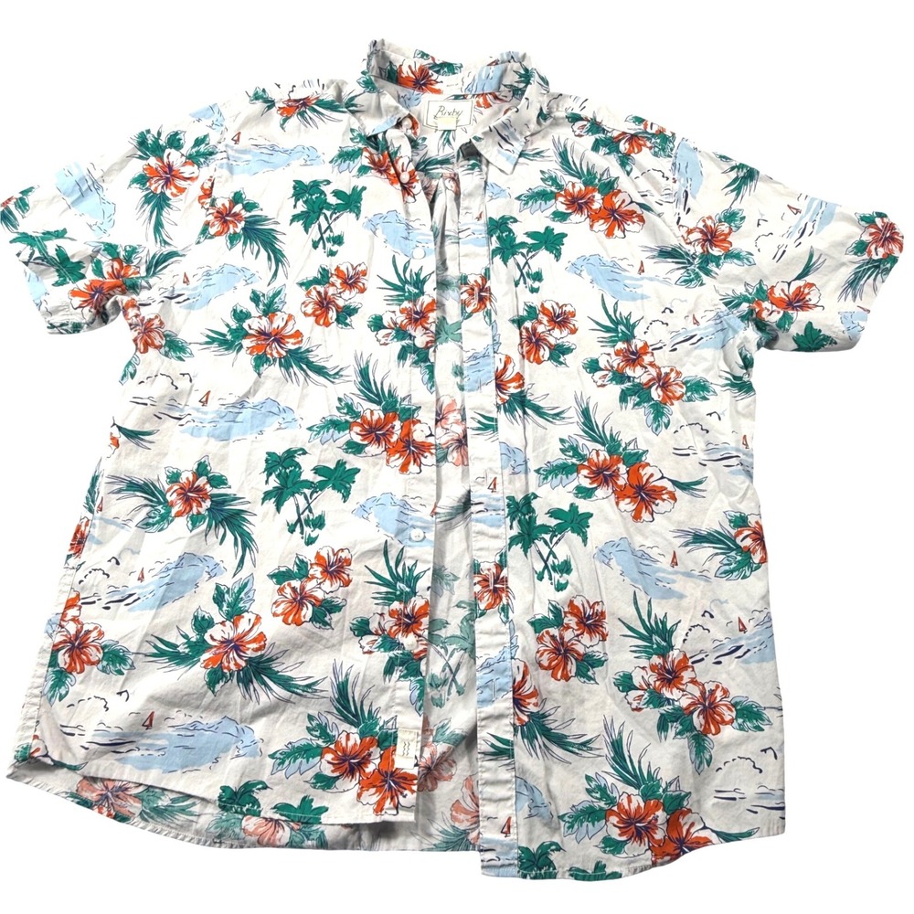 Bixby Nomad Mens XL Tropical Hibiscus Floral Aloha Button Down Shirt White EUC